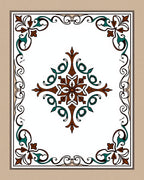 Brown Teal Floral Medallion Border Rug