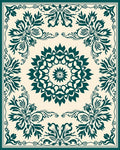 Teal Floral Mandala Border Rug