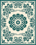 Teal Floral Mandala Border Rug
