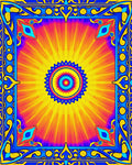 Vibrant Sunburst Mandala Blue Border Rug