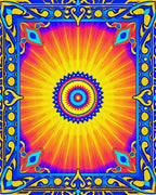 Vibrant Sunburst Mandala Blue Border Rug