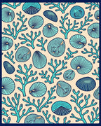 Coastal Teal Coral Shell Collection Rug