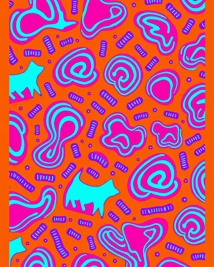 Orange Pink Blue Whimsical Abstract Shapes Rug