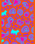 Orange Pink Blue Whimsical Abstract Shapes Rug