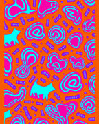 Orange Pink Blue Whimsical Abstract Shapes Rug