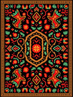 Vibrant Black Red Floral Medallion Rug