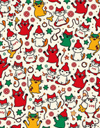 Whimsical Red White Green Cat Collage Rug
