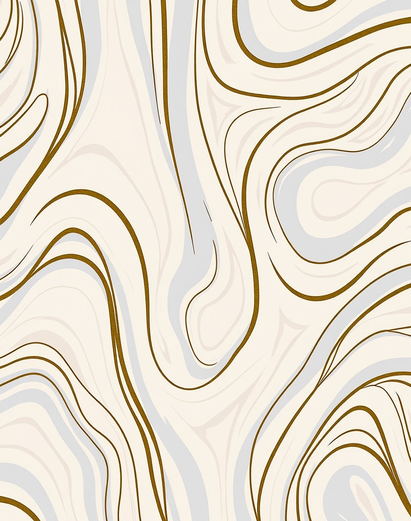 Abstract Cream Swirl with Gold Lines Rug