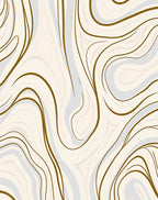 Abstract Cream Swirl with Gold Lines Rug