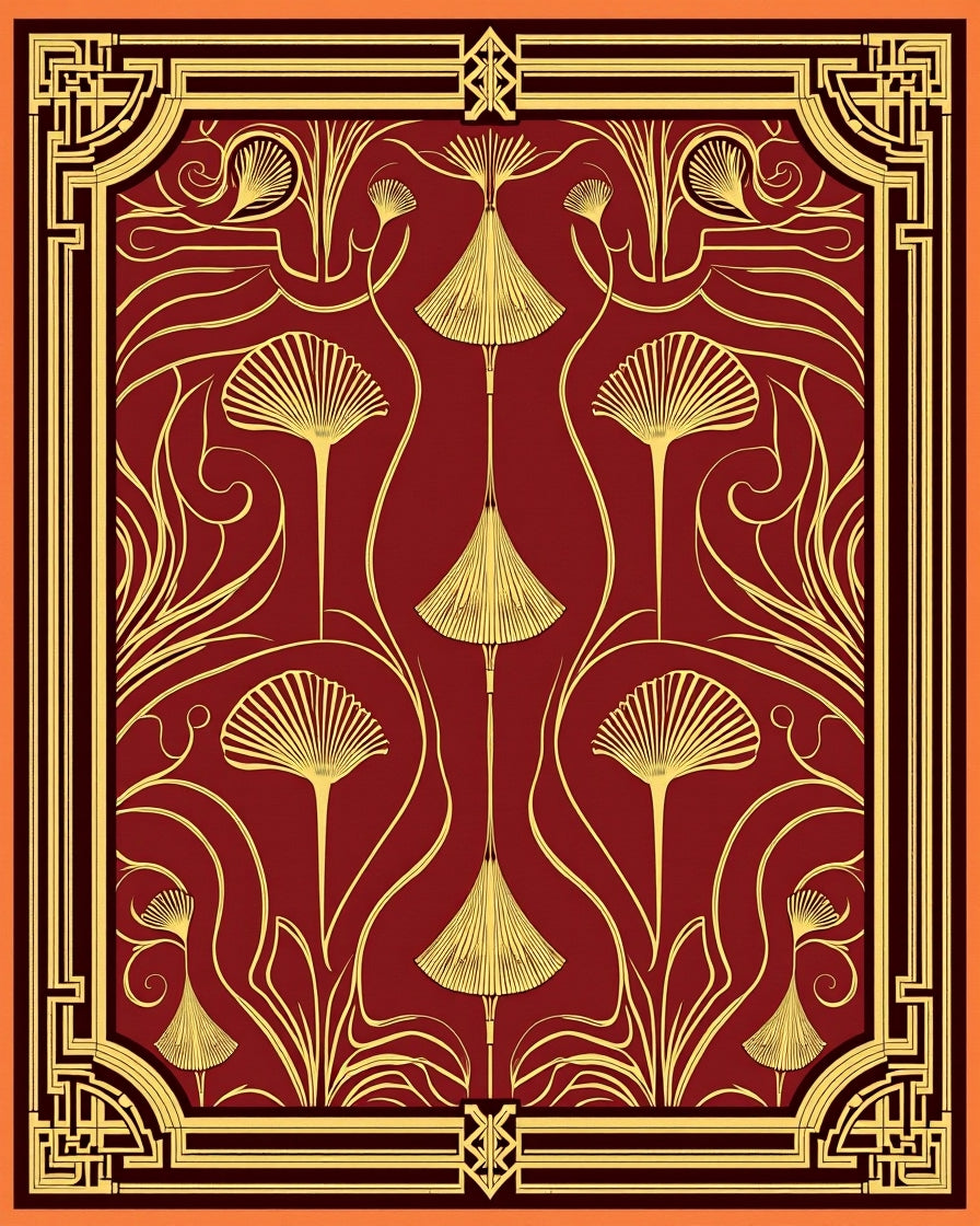 Crimson Gold Art Deco Floral Medallions Rug