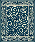 Cream Swirls Geometric Navy Framed Rug