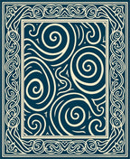 Cream Swirls Geometric Navy Framed Rug