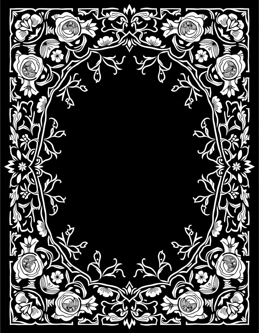 Vintage White Rose Floral Border Rug