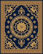 Ornate Gold Medallion Navy Rug