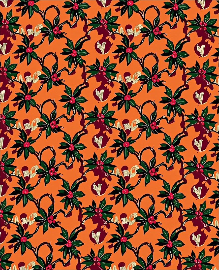 Tropical Orange Scarlet Floral Botanical Rug