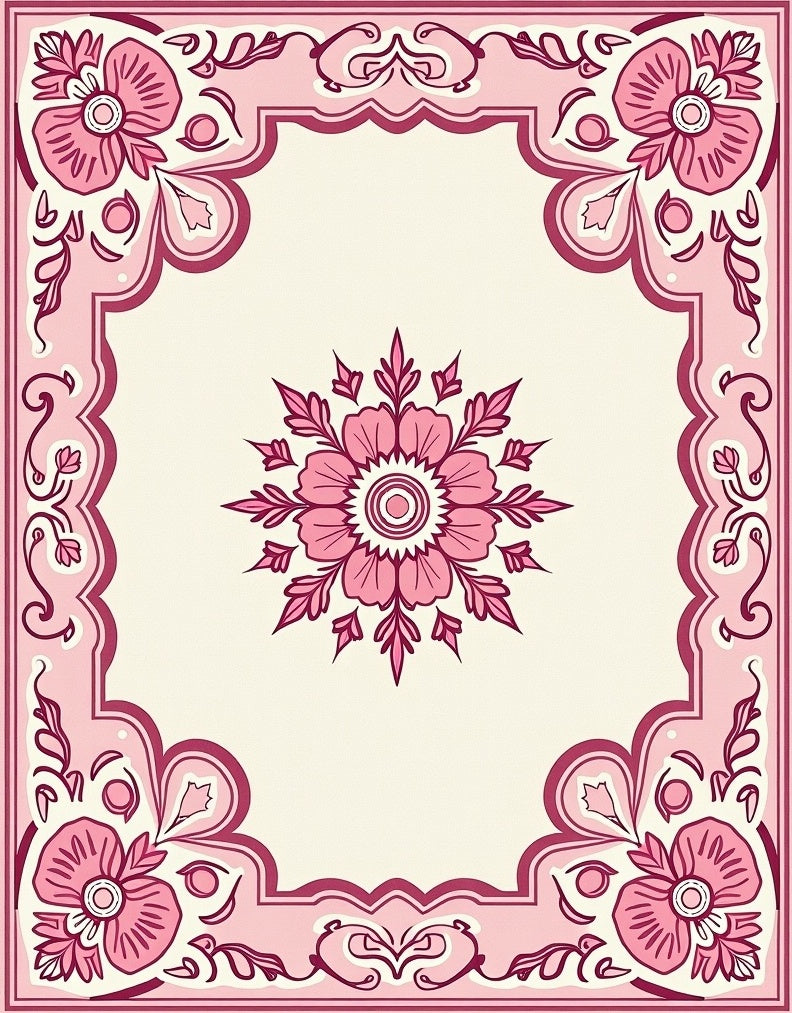 Pink Floral Medallion Border Rug