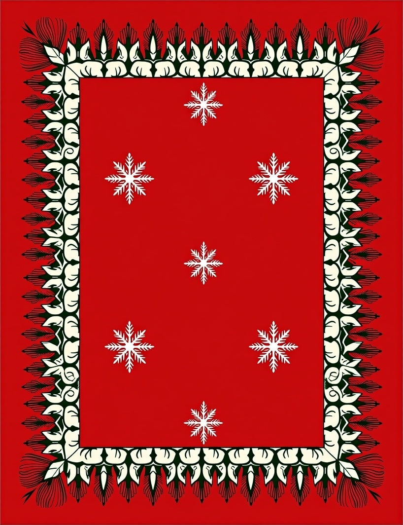 Crimson Snowflake Border Rug