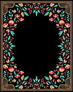 Coral Teal Gold Floral Frame Rug