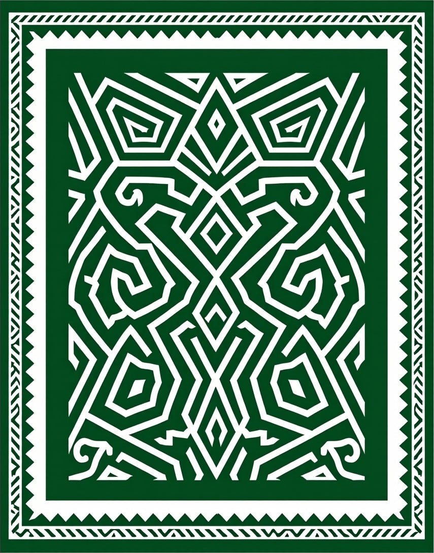 Deep Green Geometric Interlocking Maze Rug
