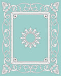 Turquoise white ornate floral frame medallion Rug