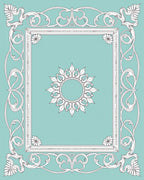 Turquoise white ornate floral frame medallion Rug