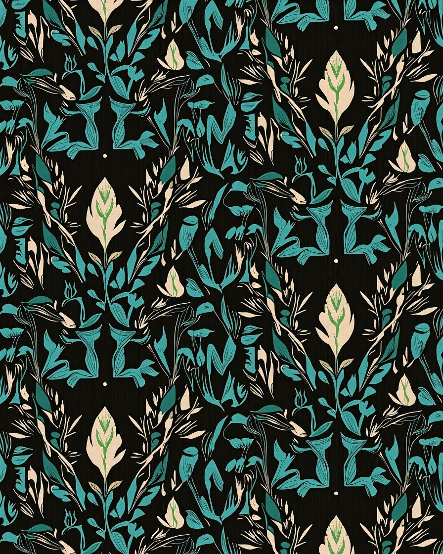 Dark Teal Floral Botanical Garden Rug