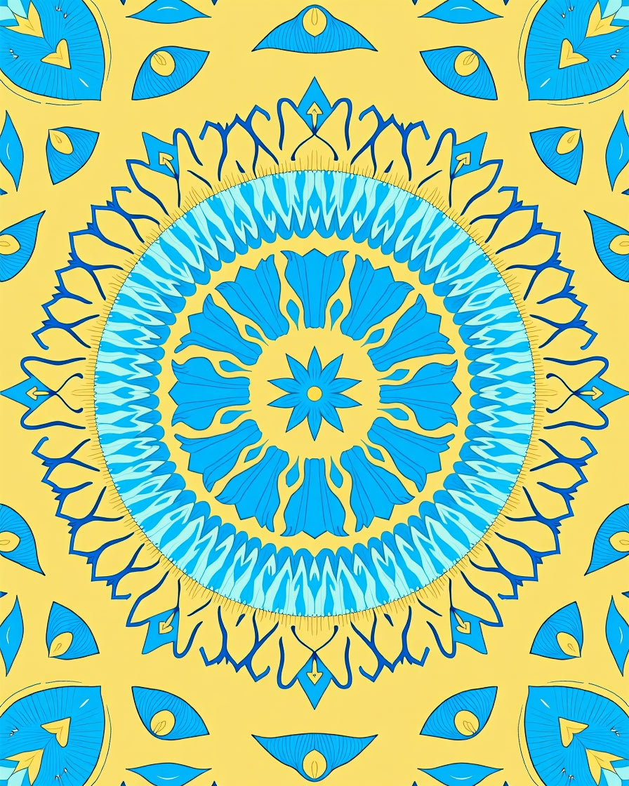 Radiant Blue Eye Mandala Yellow Rug