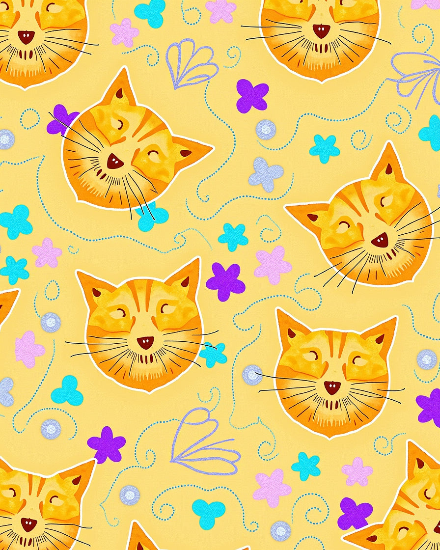 Whimsical Orange Cat Floral Meadow Rug