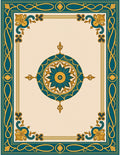 Teal Gold Floral Medallion Border Rug
