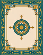 Teal Gold Floral Medallion Border Rug