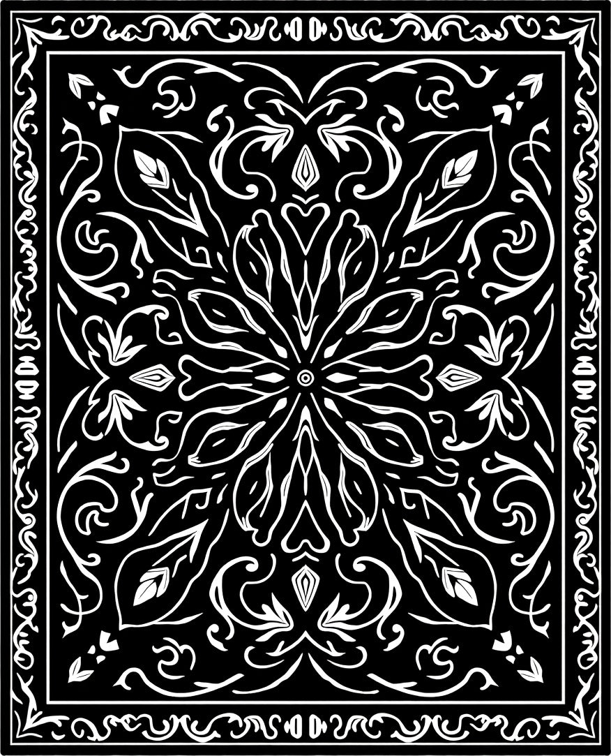 Black White Floral Mandala Symmetry Rug