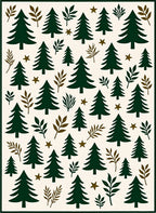 Forest Green Trees Branch Stars Ivory Rug