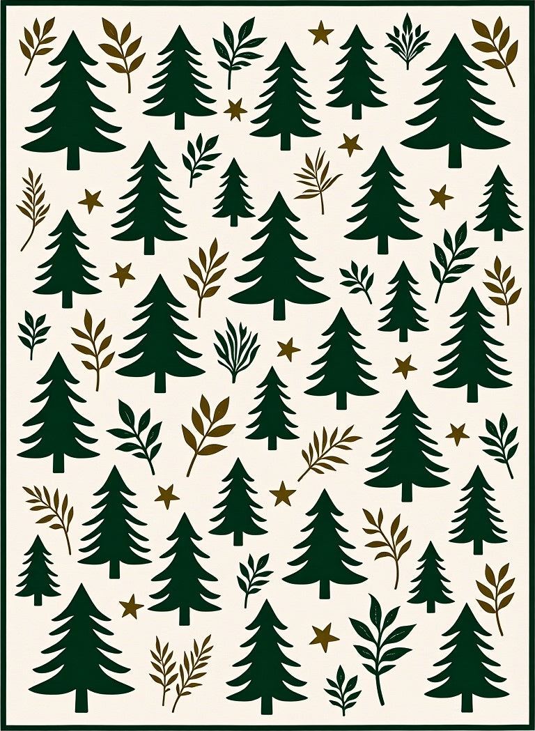 Forest Green Trees Branch Stars Ivory Rug
