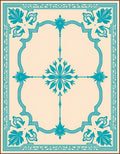 Teal Floral Medallion Cream Border Rug