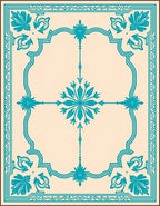 Teal Floral Medallion Cream Border Rug