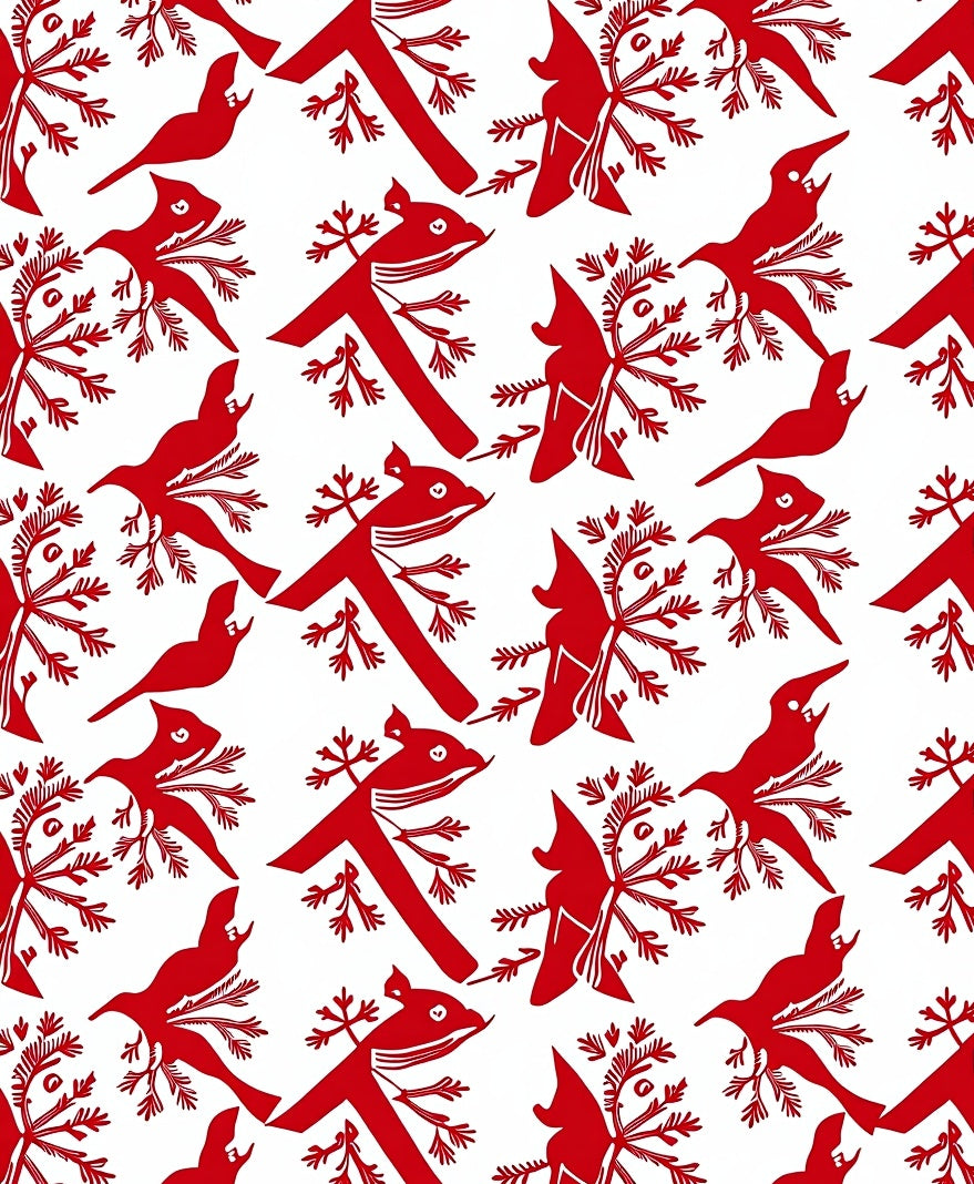 Rustic Red Bird Tree Branch Collage Rug