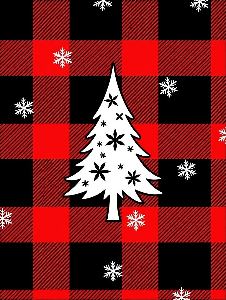 Red Black Buffalo Plaid Christmas Tree Snowflakes Rug