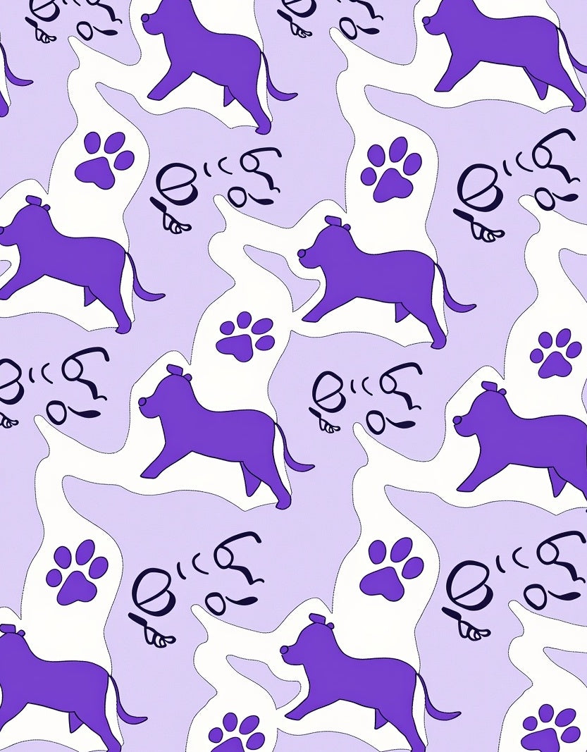 Purple Dog Paw Print Whimsical Landscape Rug