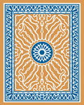 Orange White Blue Medallion Border Rug