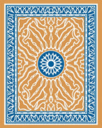Orange White Blue Medallion Border Rug