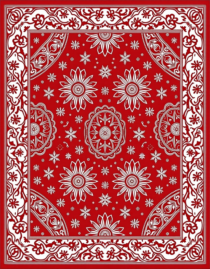 Scarlet White Floral Medallion Border Rug
