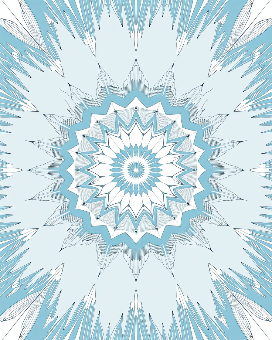 Frosty Blue Radial Crystal Mandala Rug