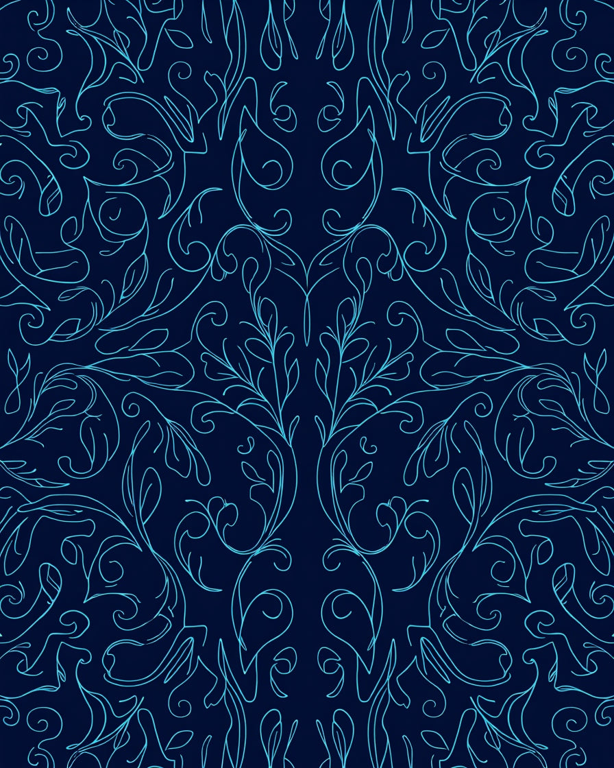 Aqua Outline Floral Swirl Rug