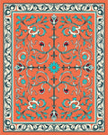 Vibrant Coral Floral Scroll Artwork Rug