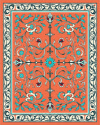 Vibrant Coral Floral Scroll Artwork Rug