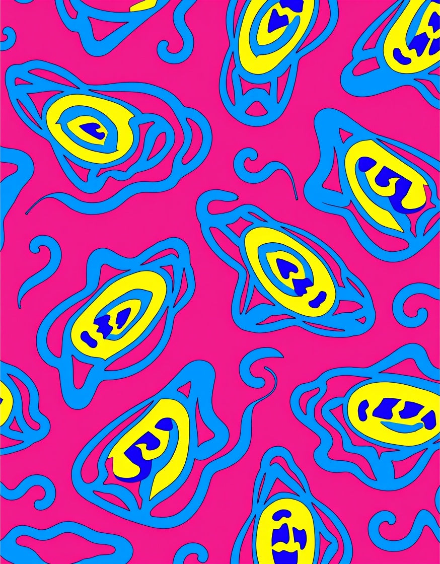 Vibrant Pink Blue Yellow Eye Rug