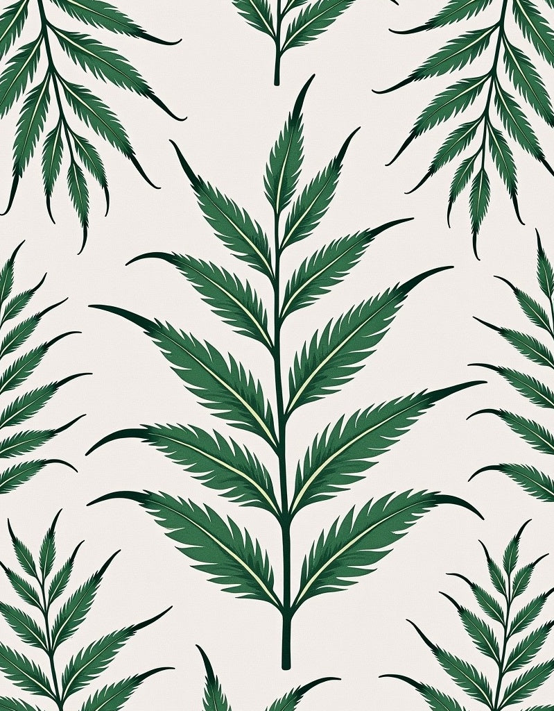 Deep Green Fern Leaf Arrangement Rug