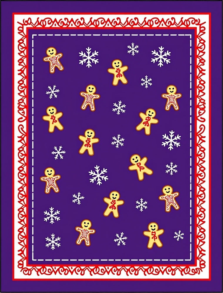 Purple Gingerbread Snowflakes Border Rug