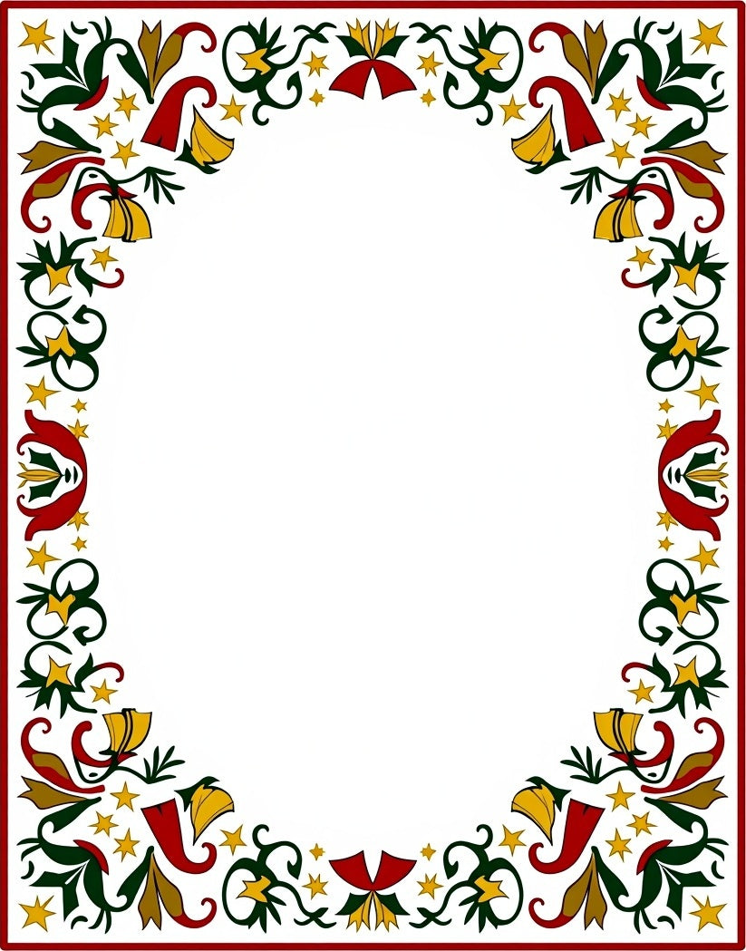Crimson Green Gold Star Garland Frame Rug