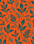 Vibrant Orange Teal Tropical Leaf Arrangement Rug